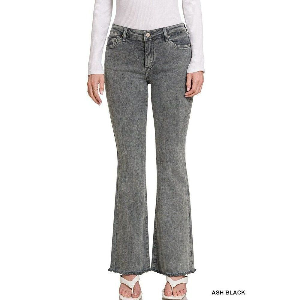 Zenana It's About Time Colored Denim Flares in Ash Black DMP-1846A - Picture 7 of 9